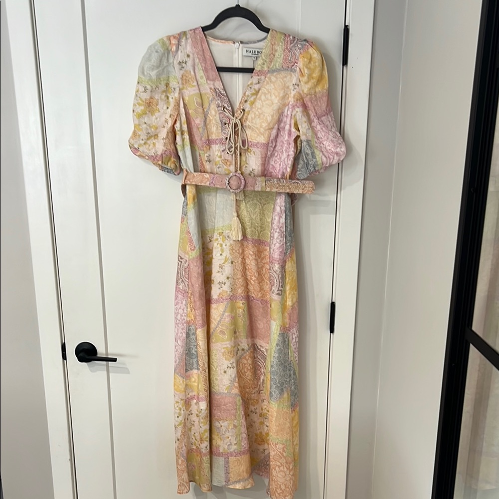 Hale Bob Ruched Ruffled Pink And Orange Maxi Sundress